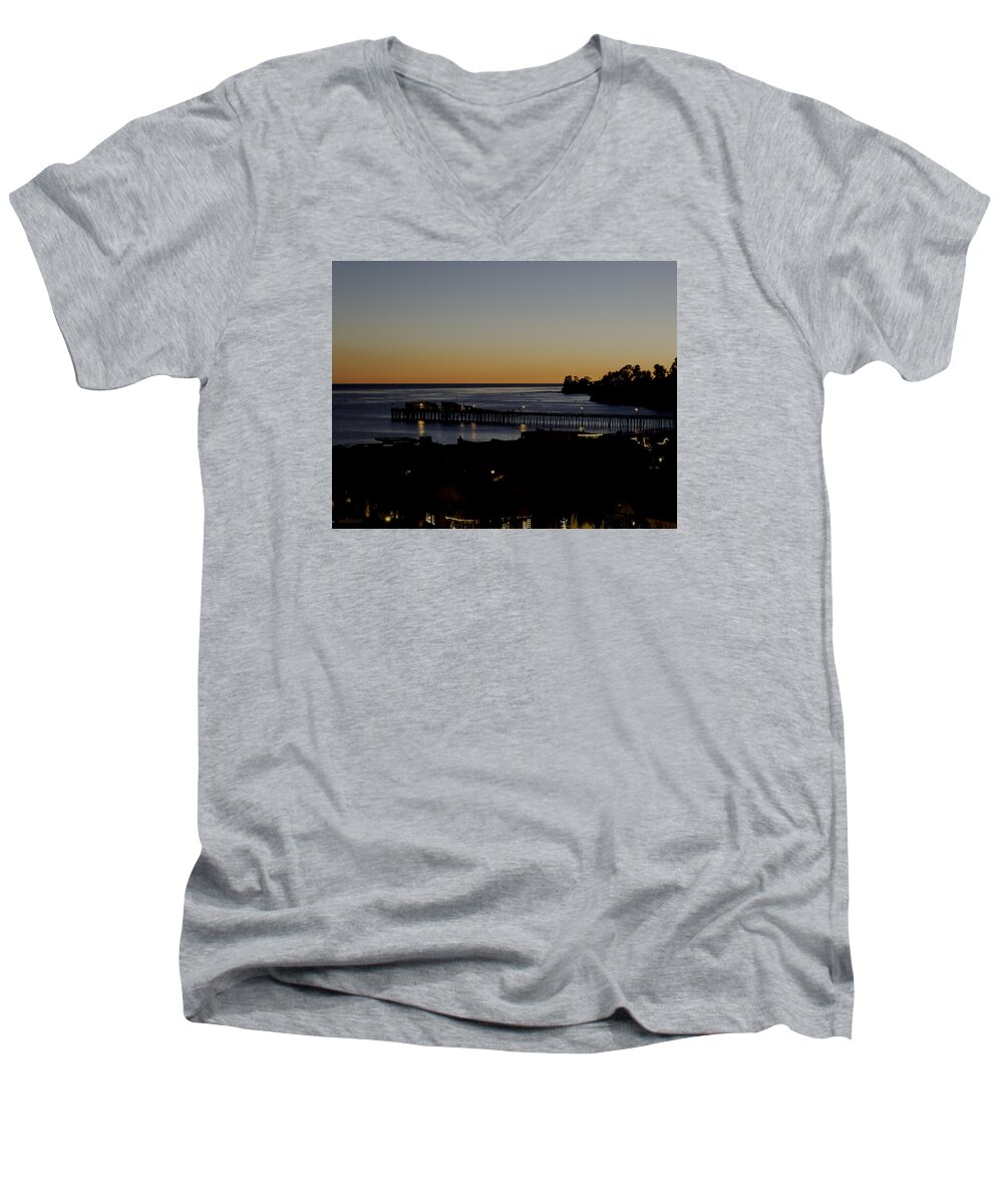 Capitola Men's V-Neck T-Shirt featuring the photograph Last 2015 Sunset by Lora Lee Chapman