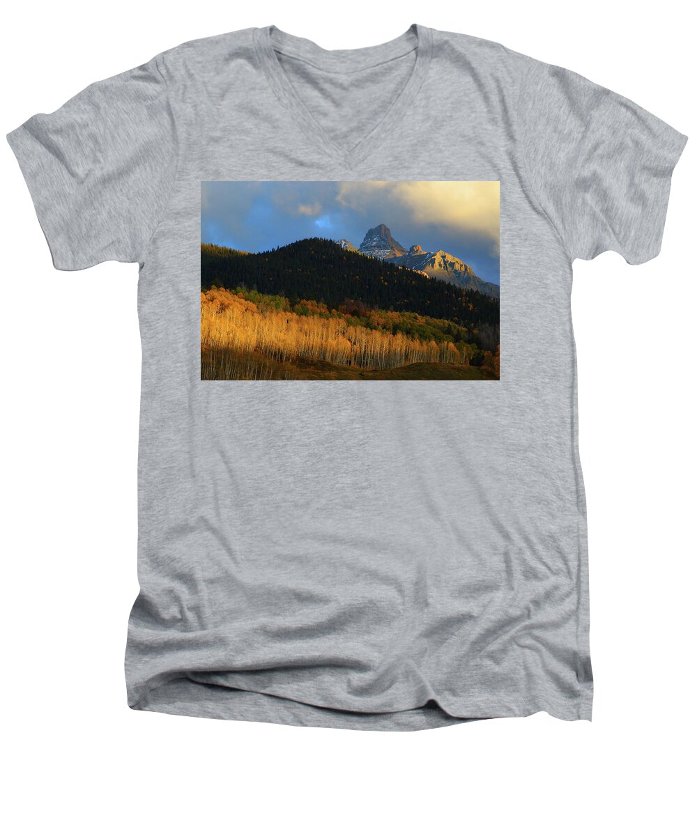 Autumn Men's V-Neck T-Shirt featuring the photograph Late afternoon light on the San Juans by Jetson Nguyen