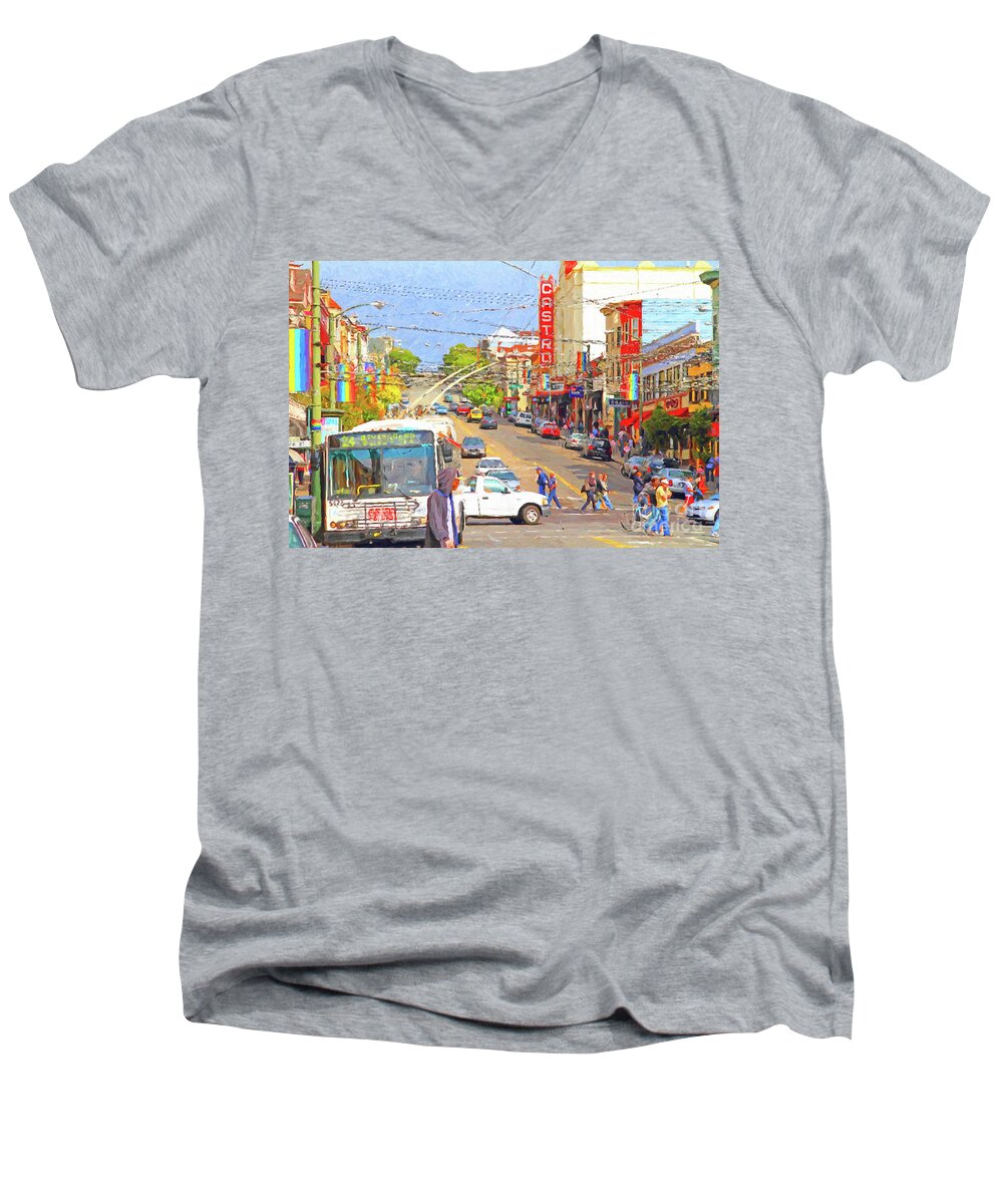 Wingsdomain Men's V-Neck T-Shirt featuring the photograph Late Morning Early Autumn In The Castro In San Francisco by San Francisco