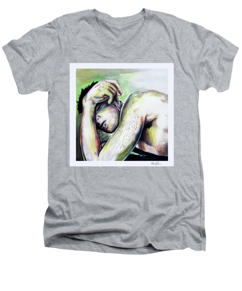 Latitude Men's V-Neck T-Shirt featuring the painting Latitude and Logintude by Rene Capone