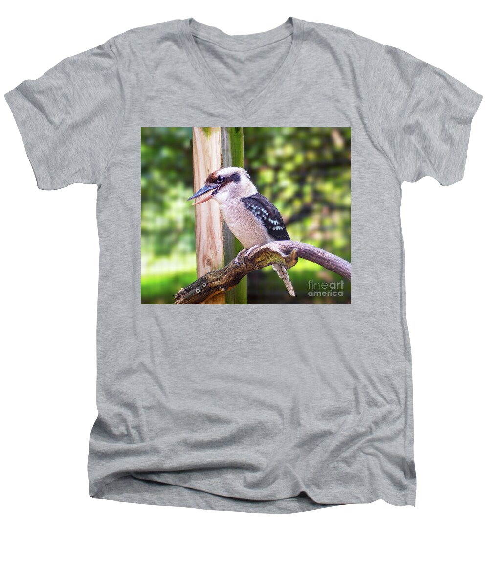 Laughing Kookaburra Men's V-Neck T-Shirt featuring the photograph Laughing Kookaburra by Kathy Kelly