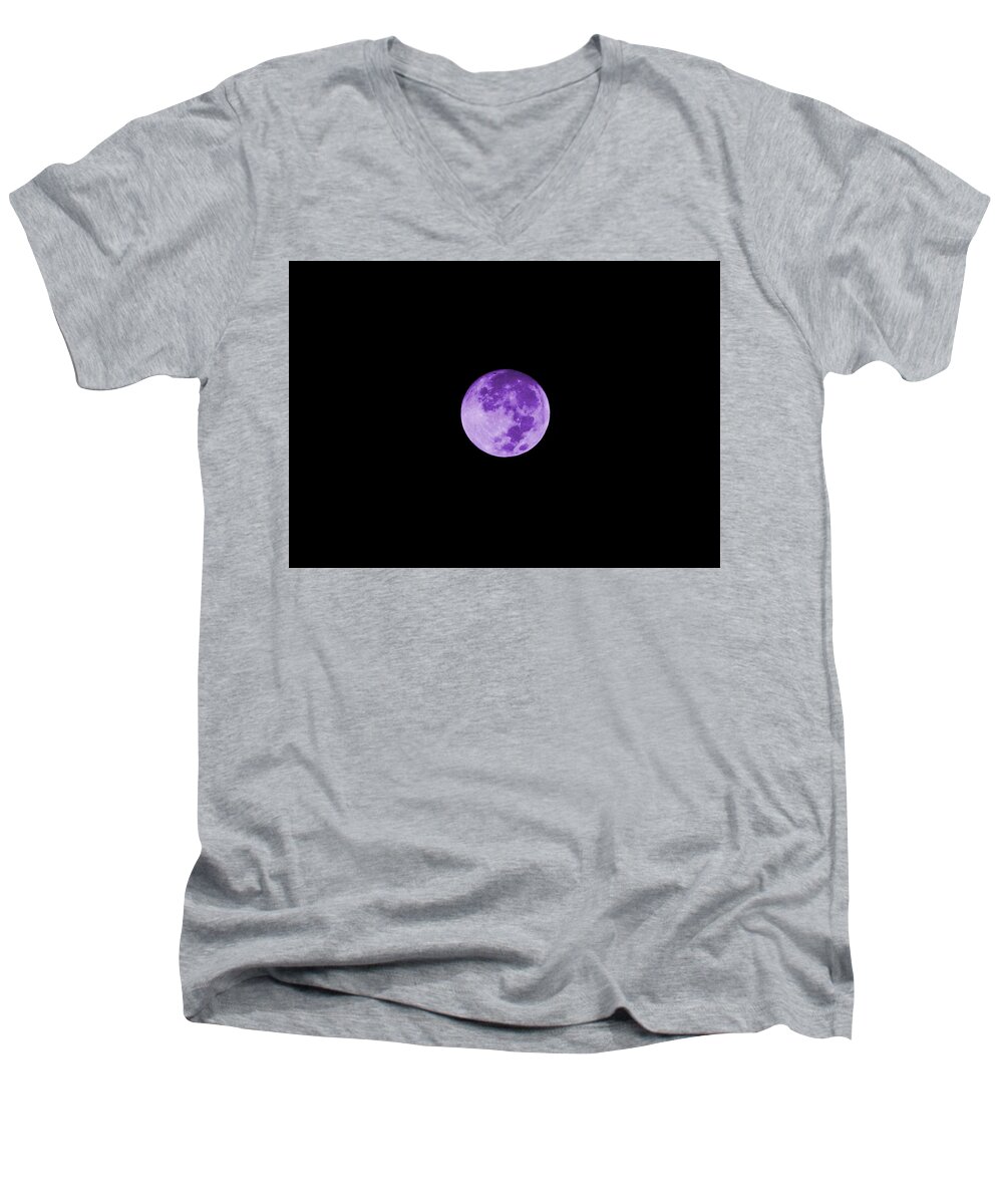 Digital Photograph Men's V-Neck T-Shirt featuring the digital art Lavender Moon by Colleen Cornelius