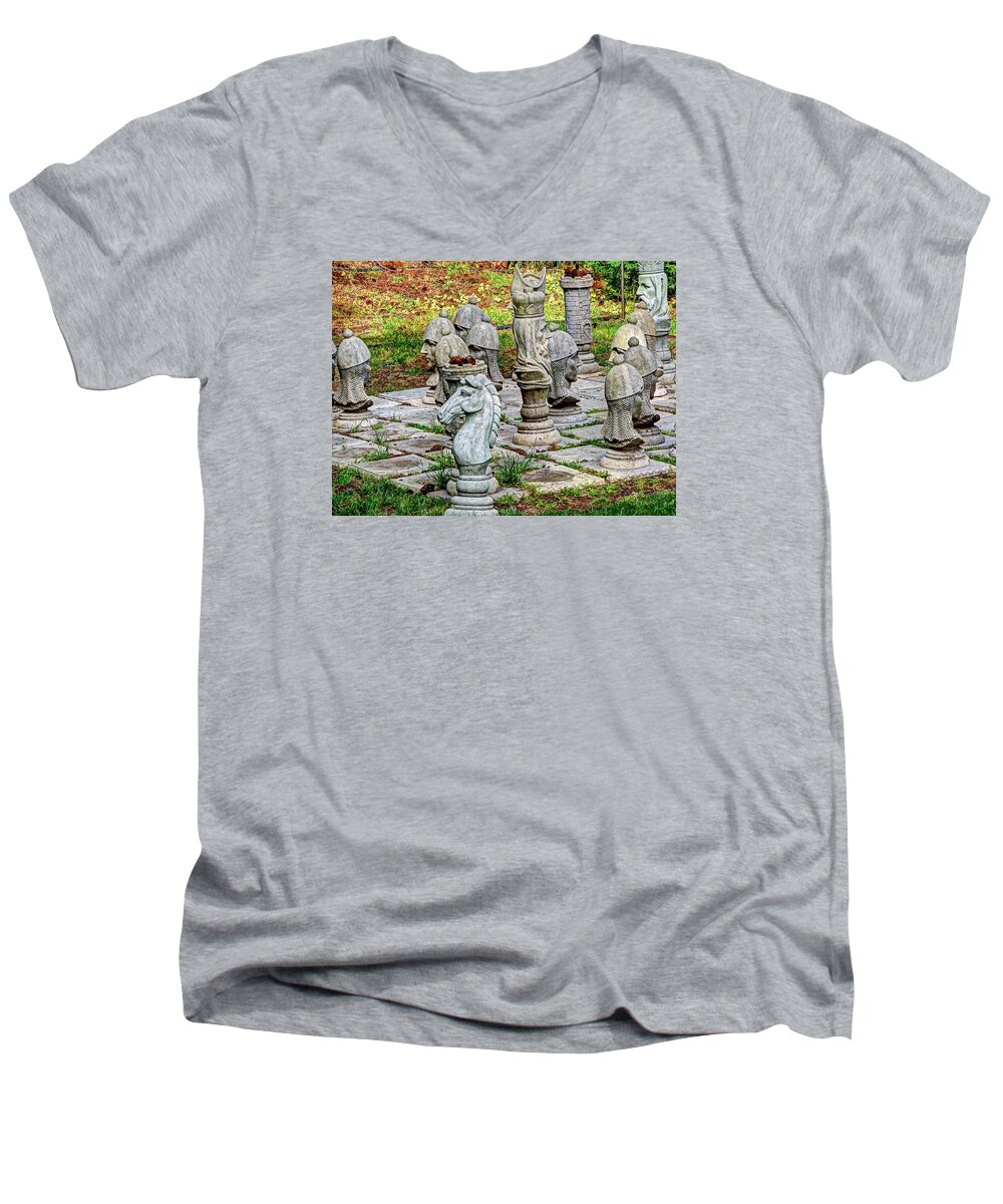 Statues Men's V-Neck T-Shirt featuring the photograph Lawn Chess by Chris Anderson