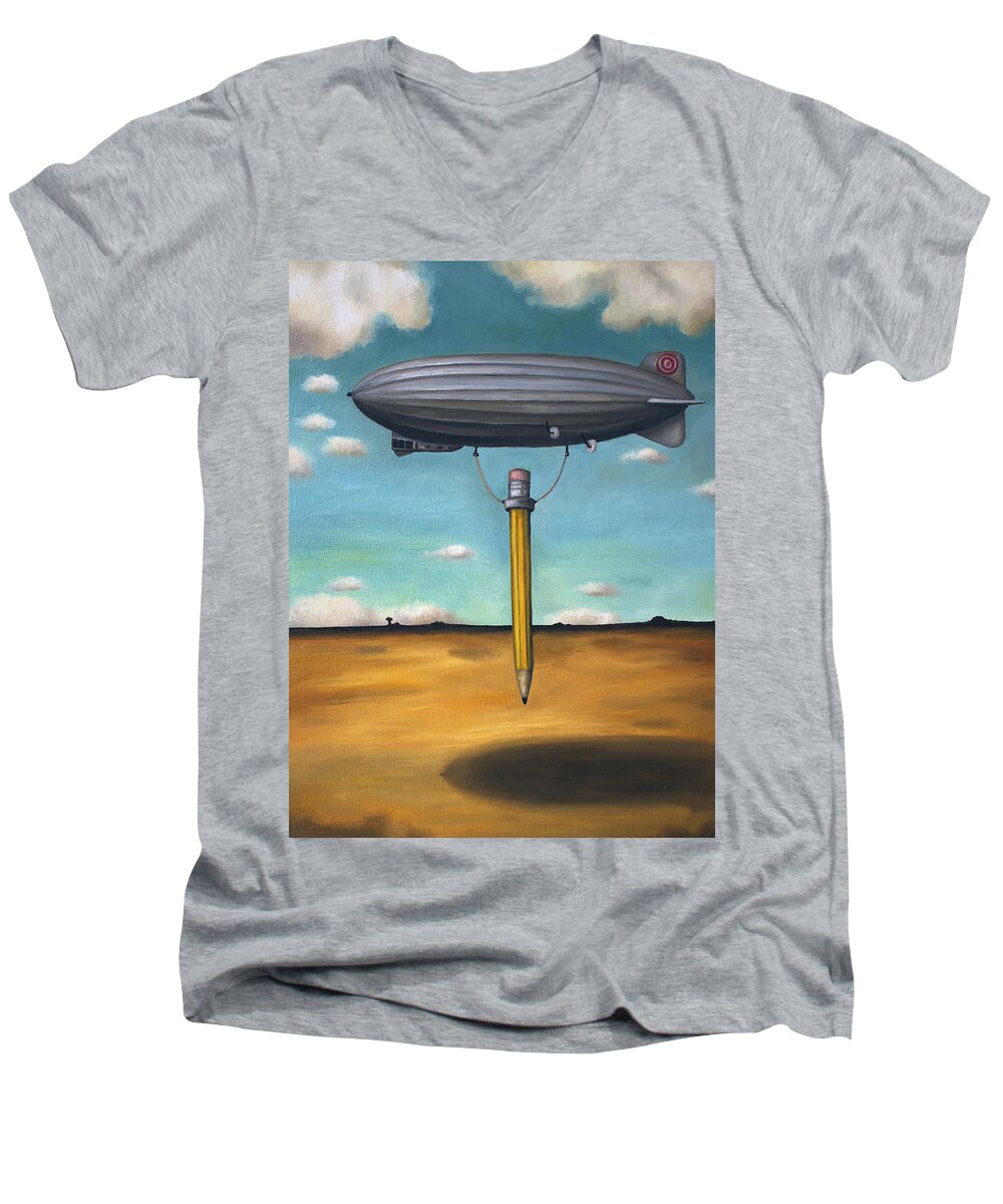 Led Zeppelin Men's V-Neck T-Shirt featuring the painting Lead Zeppelin by Leah Saulnier The Painting Maniac
