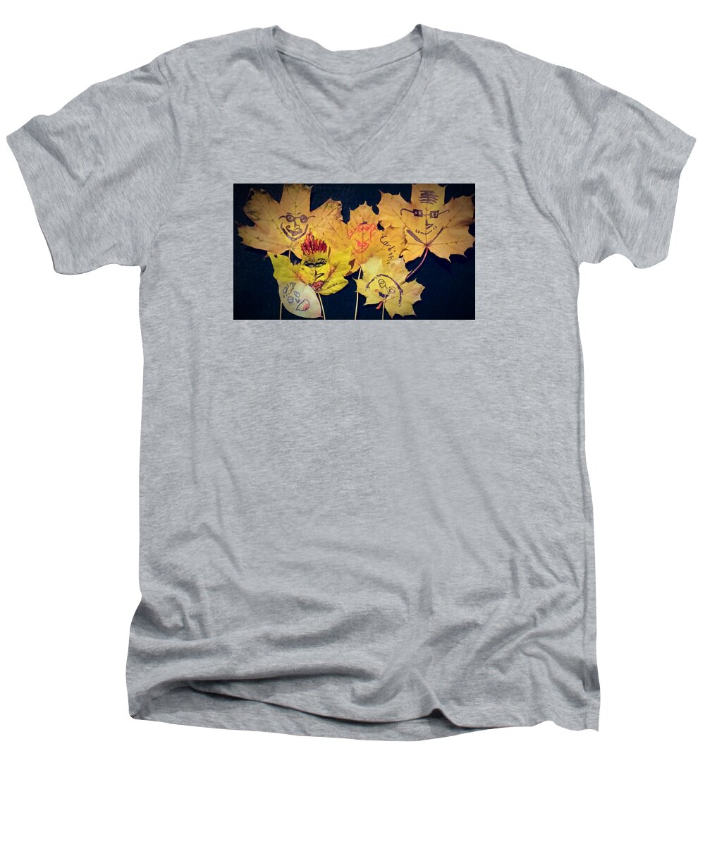  Gold Men's V-Neck T-Shirt featuring the photograph Leaf Family by Jana E Provenzano