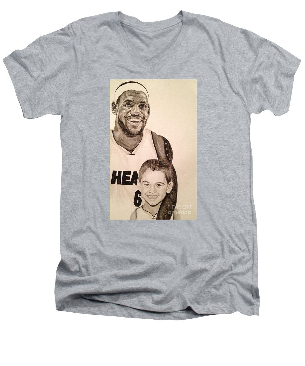 Lebron James Men's V-Neck T-Shirt featuring the painting Lebron and Carter by Tamir Barkan