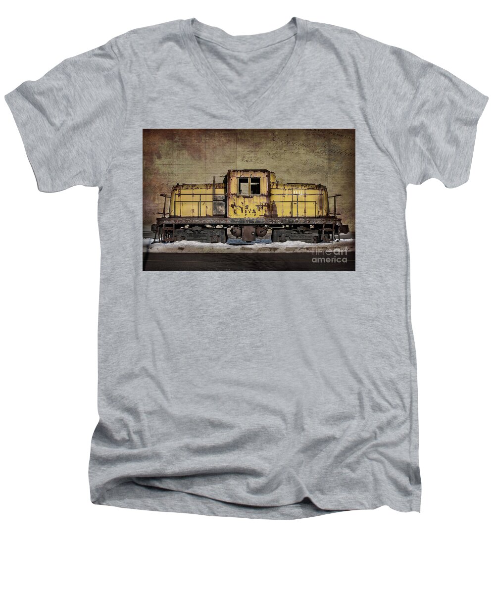 Train Men's V-Neck T-Shirt featuring the photograph Left To Rust by Judy Wolinsky