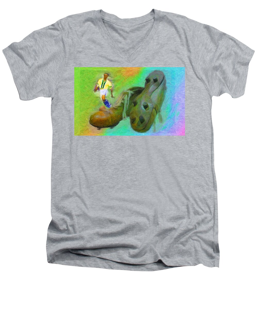 Leonidas Men's V-Neck T-Shirt featuring the digital art Leonidas and Soccer Shoes by Caito Junqueira