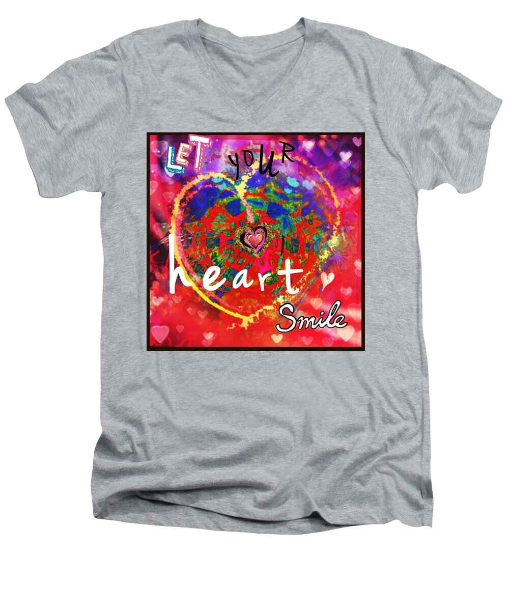 Heart Men's V-Neck T-Shirt featuring the mixed media Let your heart smile by Christine Paris