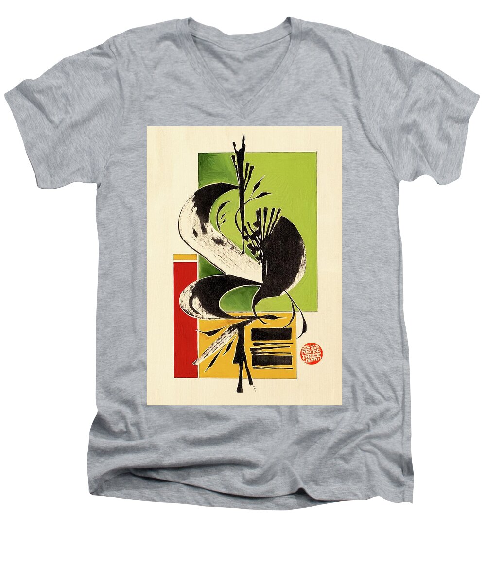 Sally Penley Men's V-Neck T-Shirt featuring the drawing Life Dance 2 by Sally Penley