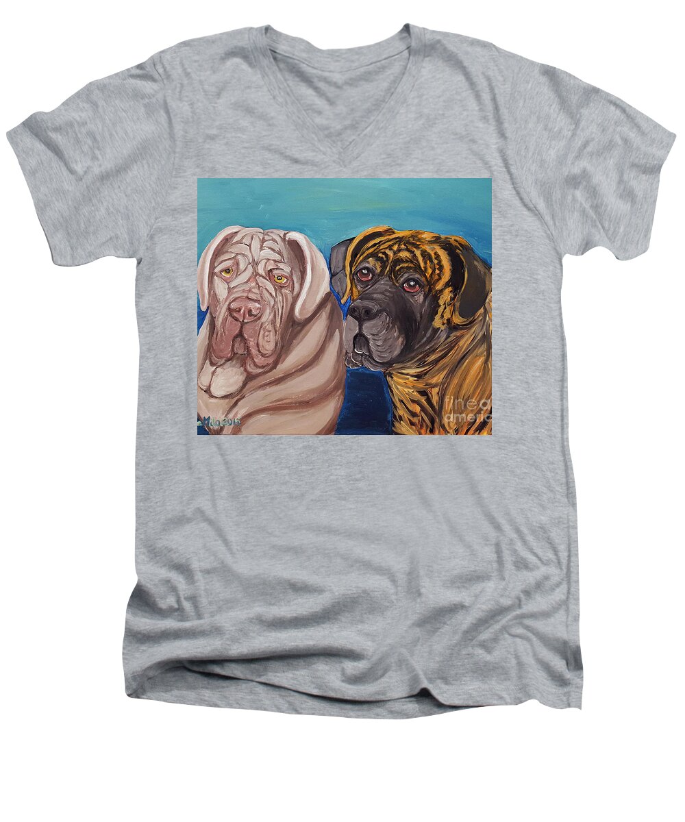 Mastiff Men's V-Neck T-Shirt featuring the painting Lily Rose Maggie Moo by Ania M Milo