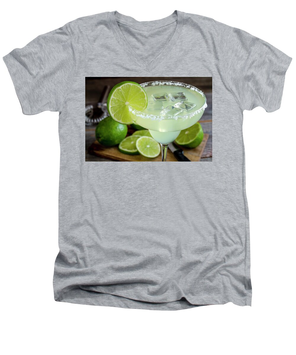 Hawthorne Strainer Men's V-Neck T-Shirt featuring the photograph Lime Margarita Drink by Teri Virbickis