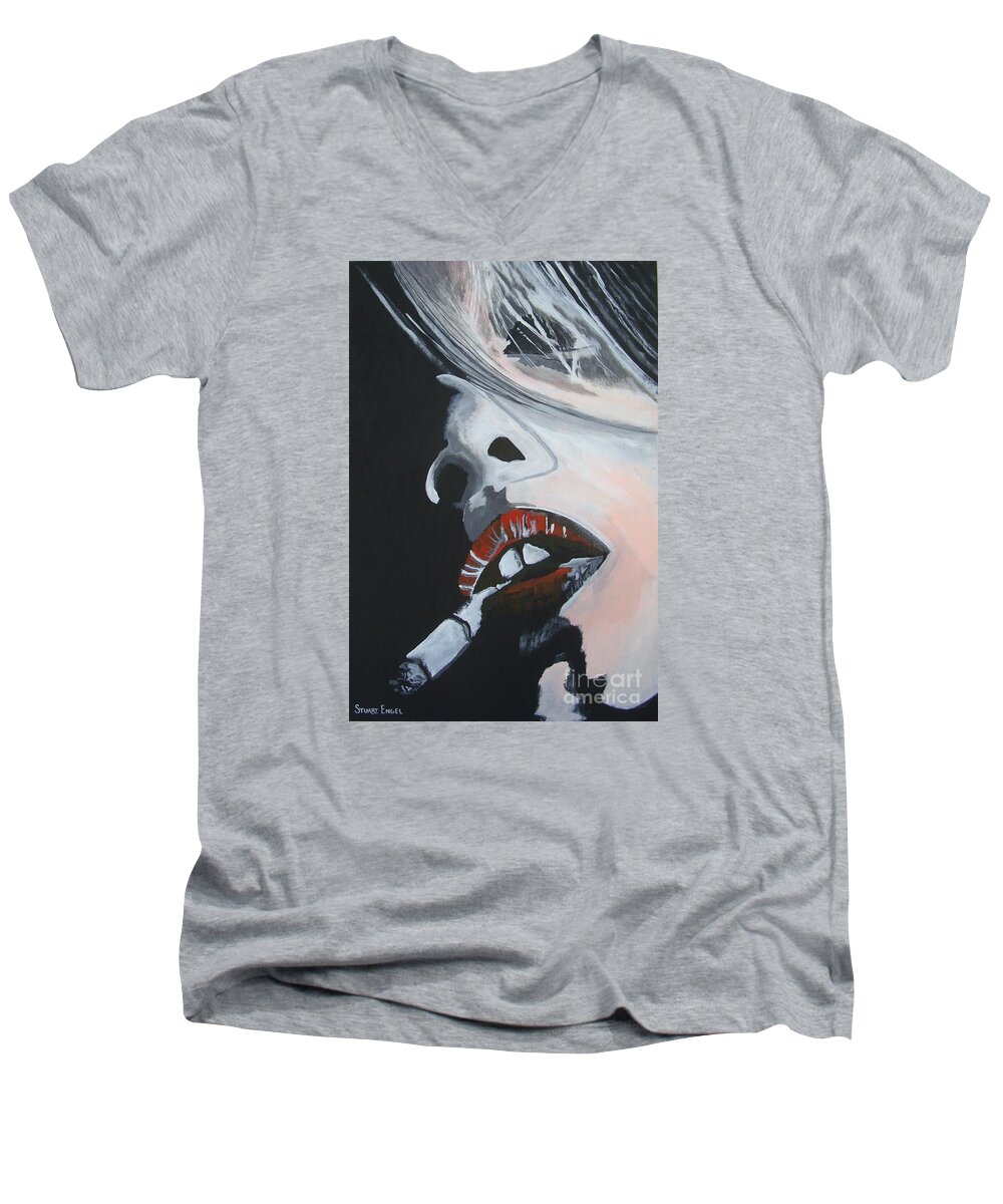 Led Zeppelin Men's V-Neck T-Shirt featuring the painting Lips Like Cherries by Stuart Engel