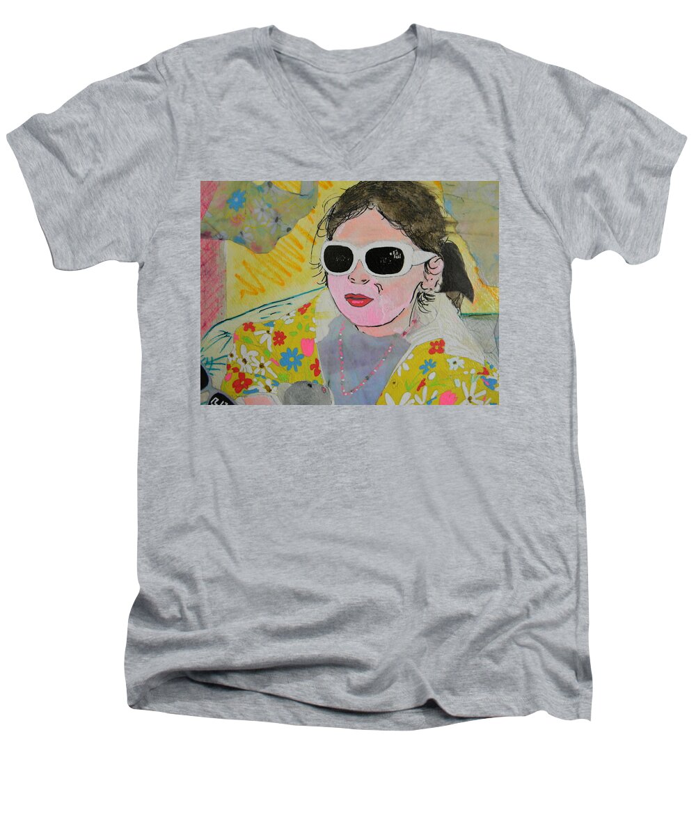 Portrait Men's V-Neck T-Shirt featuring the painting Little Diva by Marwan George Khoury