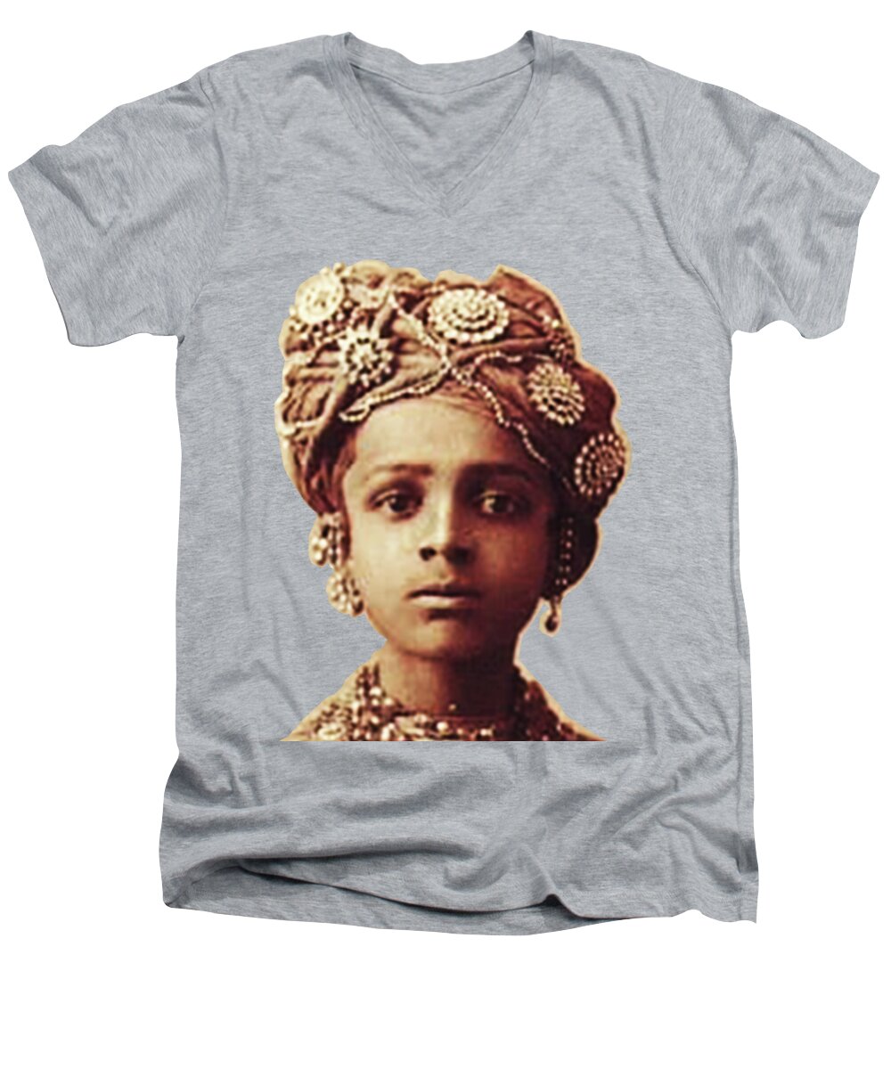 Portraits Men's V-Neck T-Shirt featuring the mixed media Little Prince by Asok Mukhopadhyay