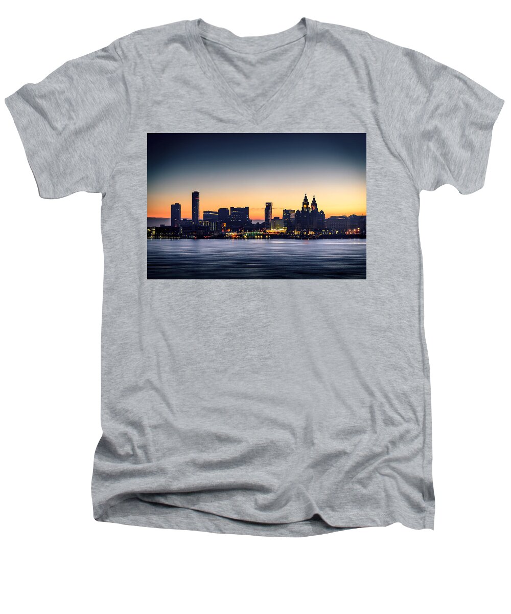 England Men's V-Neck T-Shirt featuring the photograph Liverpool Dawn by Peter OReilly