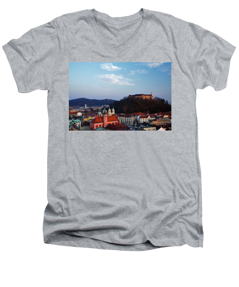 Ljubljana Men's V-Neck T-Shirt featuring the photograph Ljubljana from above by Ian Middleton