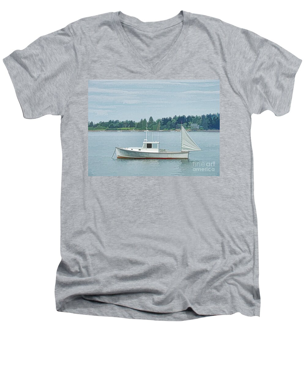 Lobster Boat Men's V-Neck T-Shirt featuring the photograph Lobster Boat Harpswell Maine by Patrick Fennell