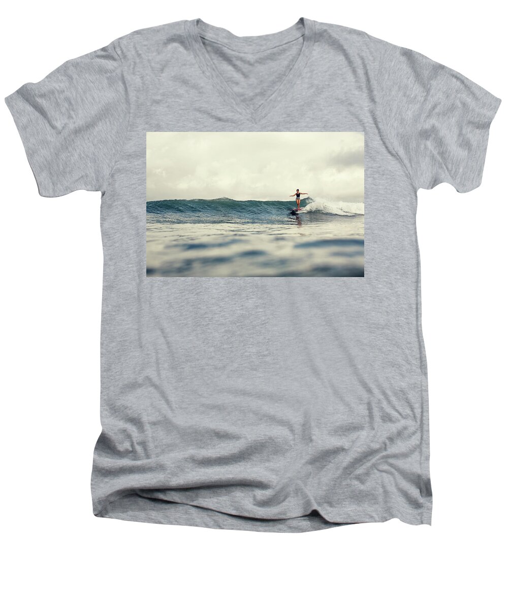 Surfing Men's V-Neck T-Shirt featuring the photograph Lola by Nik West