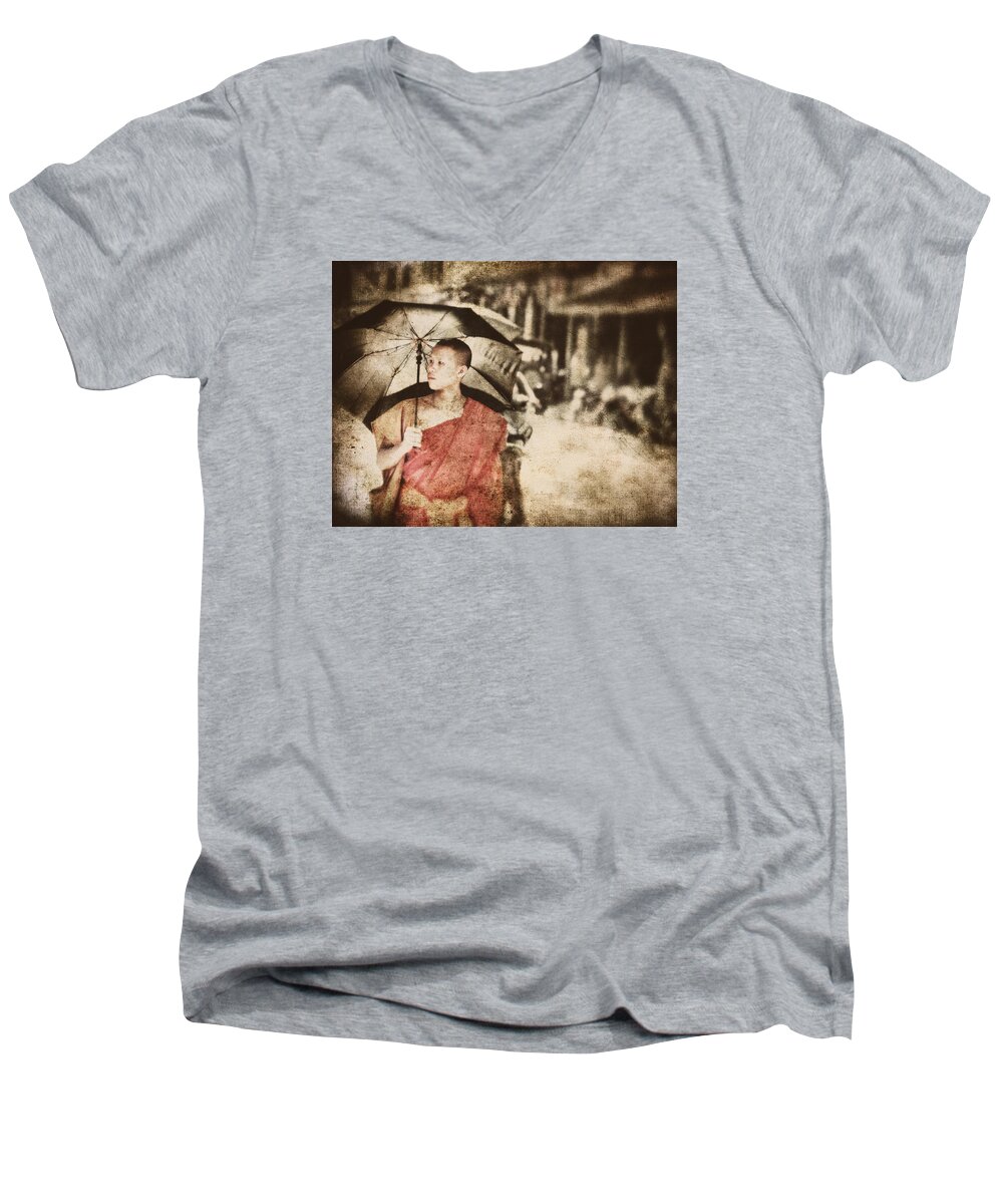 Buddha Men's V-Neck T-Shirt featuring the photograph Long Ago in Luang Prabang by Cameron Wood