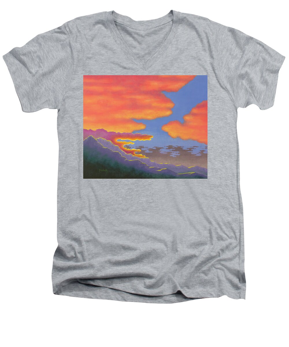 Sunset Men's V-Neck T-Shirt featuring the painting Look to the West by Jack Malloch