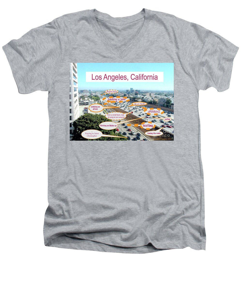 California Men's V-Neck T-Shirt featuring the digital art Los Angeles Highway to Heaven by Karen Francis