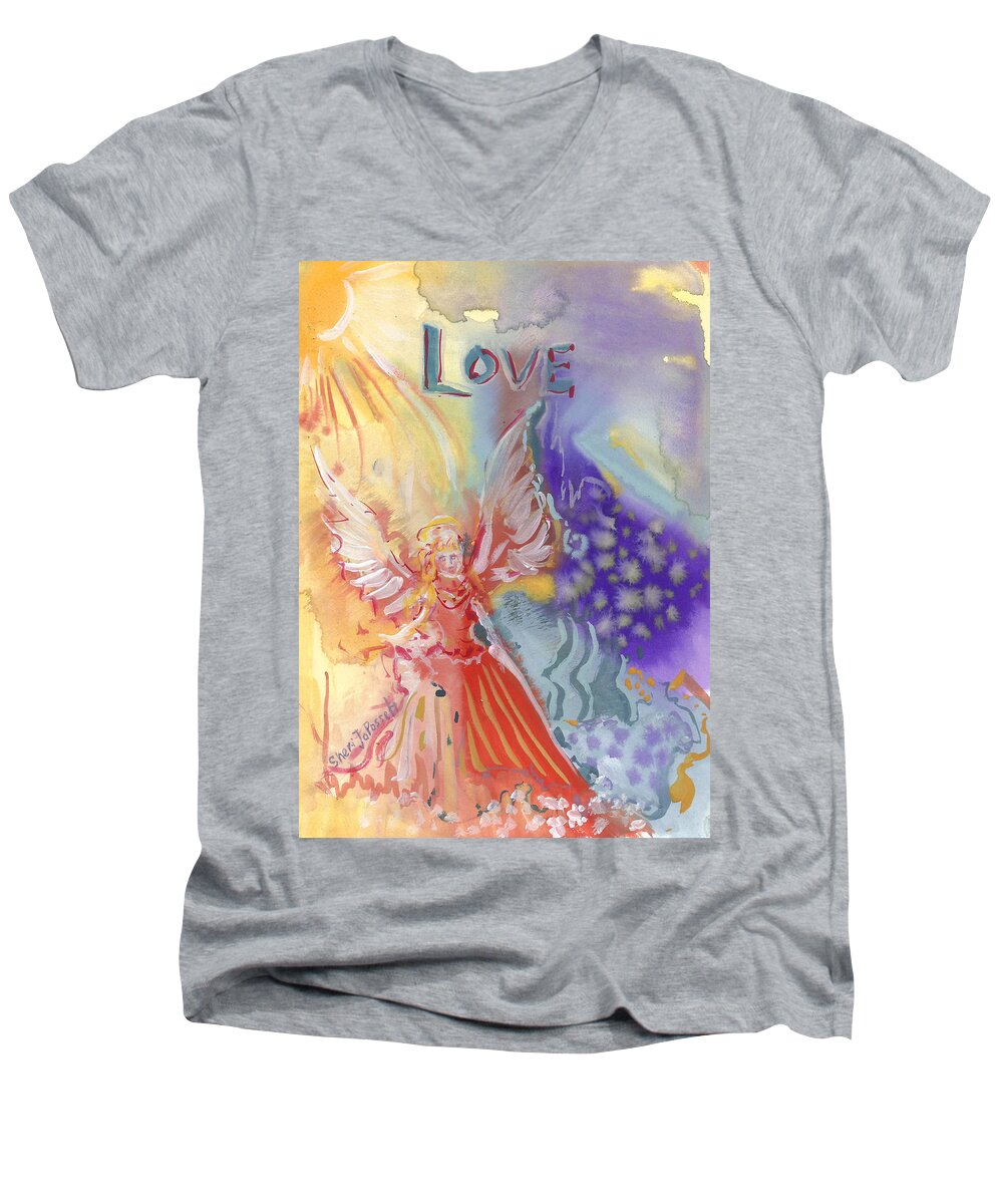 Love Men's V-Neck T-Shirt featuring the painting Love Angel by Sheri Jo Posselt