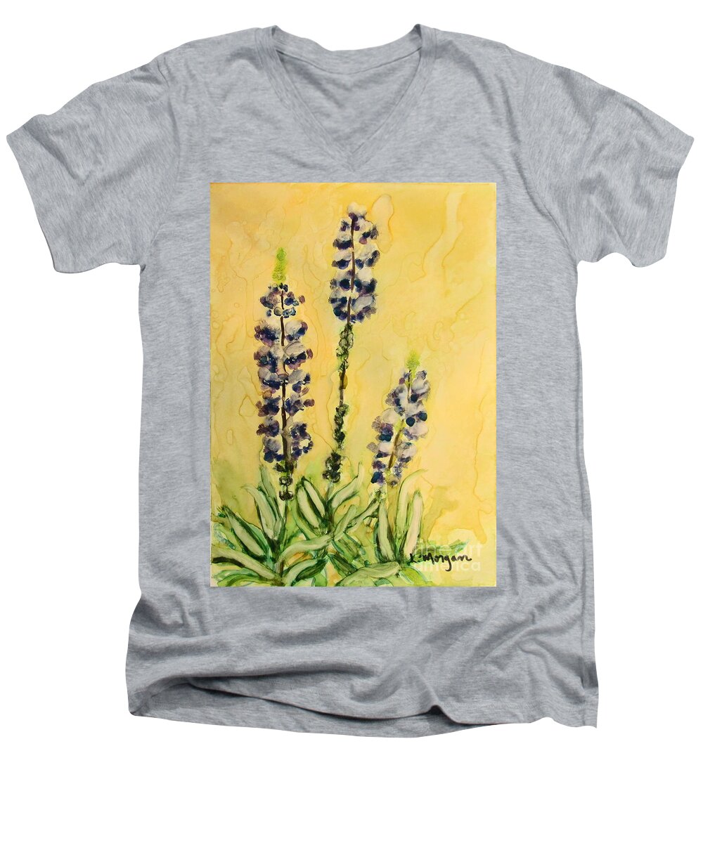 Lupine Men's V-Neck T-Shirt featuring the painting Lovely Lupines by Laurie Morgan