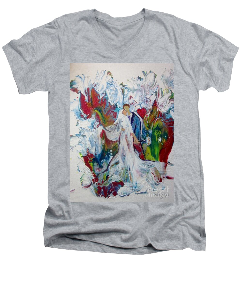 Wedding Art Men's V-Neck T-Shirt featuring the painting Loving You With All My Heart by Deborah Nell