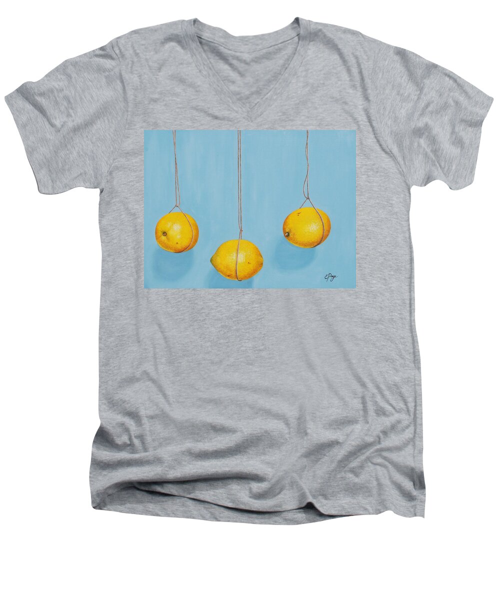 Lemons Men's V-Neck T-Shirt featuring the painting Low Hanging Lemons by Emily Page