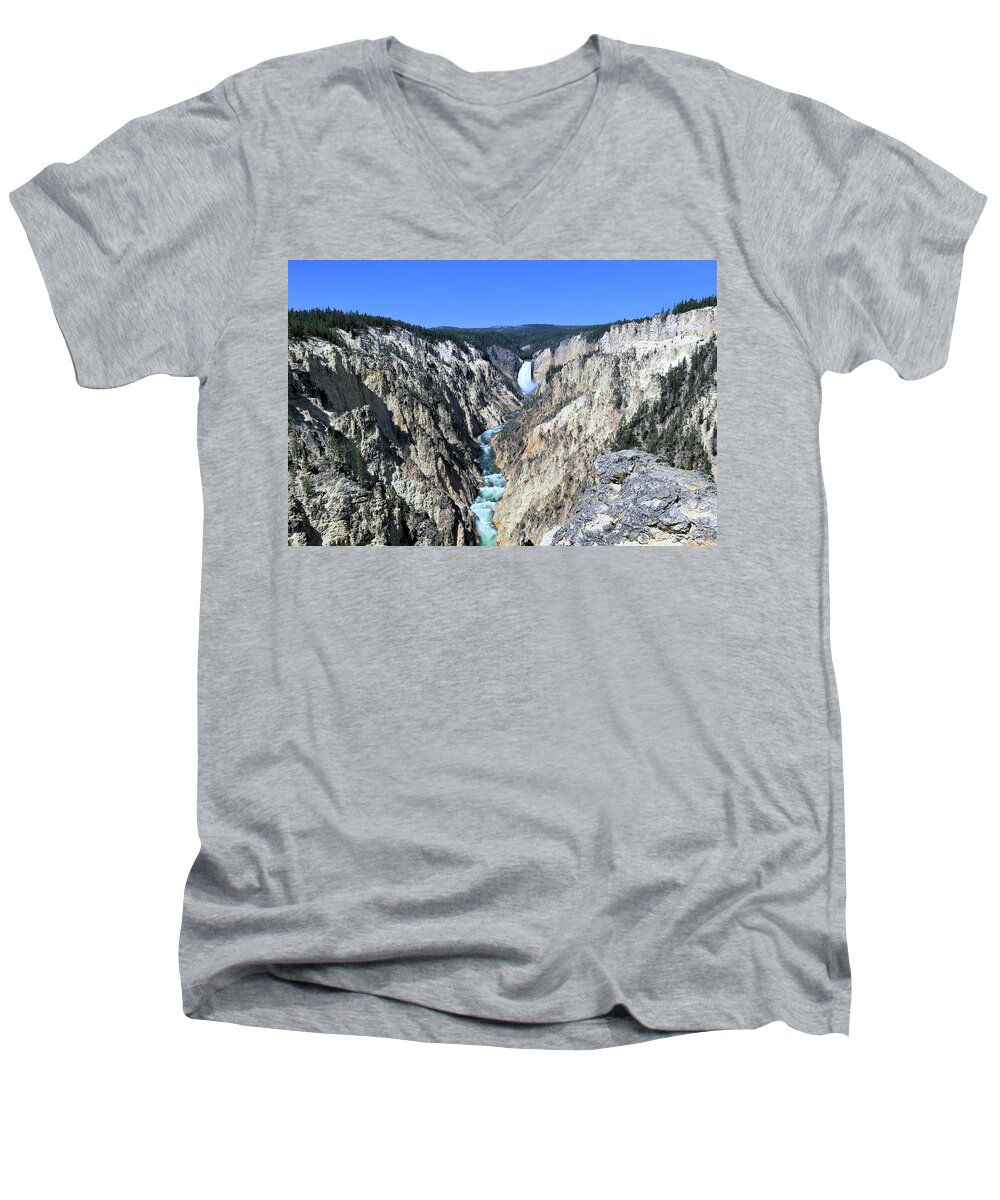 Photosbymch Men's V-Neck T-Shirt featuring the photograph Lower Falls from Artist Point by M C Hood
