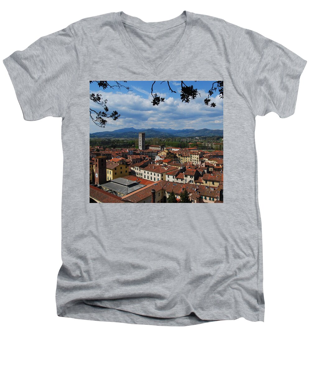 Lucca Men's V-Neck T-Shirt featuring the photograph Lucca - Italy - from the top by Carlos Alkmin