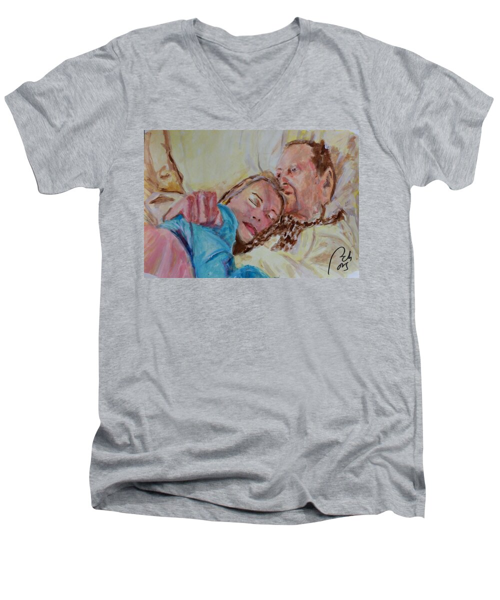 Lucian Freud Men's V-Neck T-Shirt featuring the painting Lucien and Kate II by Bachmors Artist