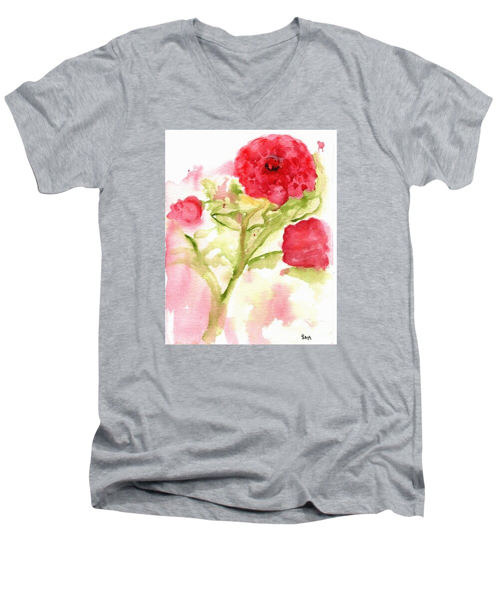 Lucky Men's V-Neck T-Shirt featuring the painting Lucky Rose by Sandy McIntire