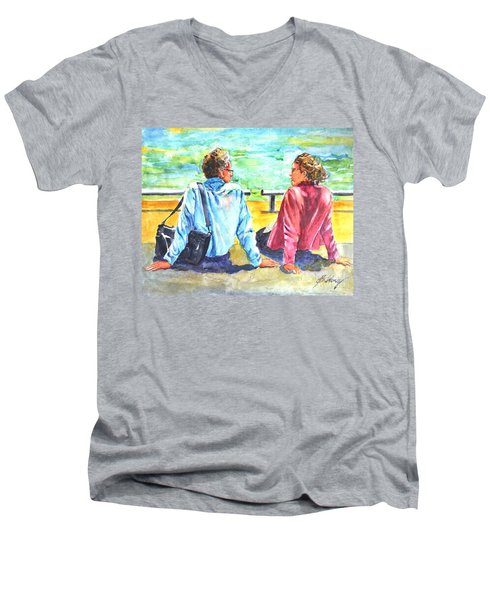 Watercolour Men's V-Neck T-Shirt featuring the painting Lunch Break by Betty M M Wong