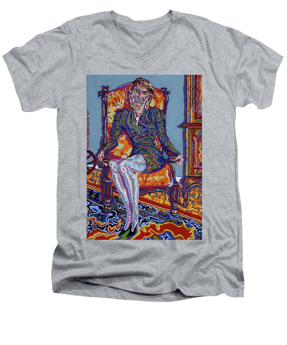 Portrait Men's V-Neck T-Shirt featuring the painting Ma Fiancee by Robert SORENSEN
