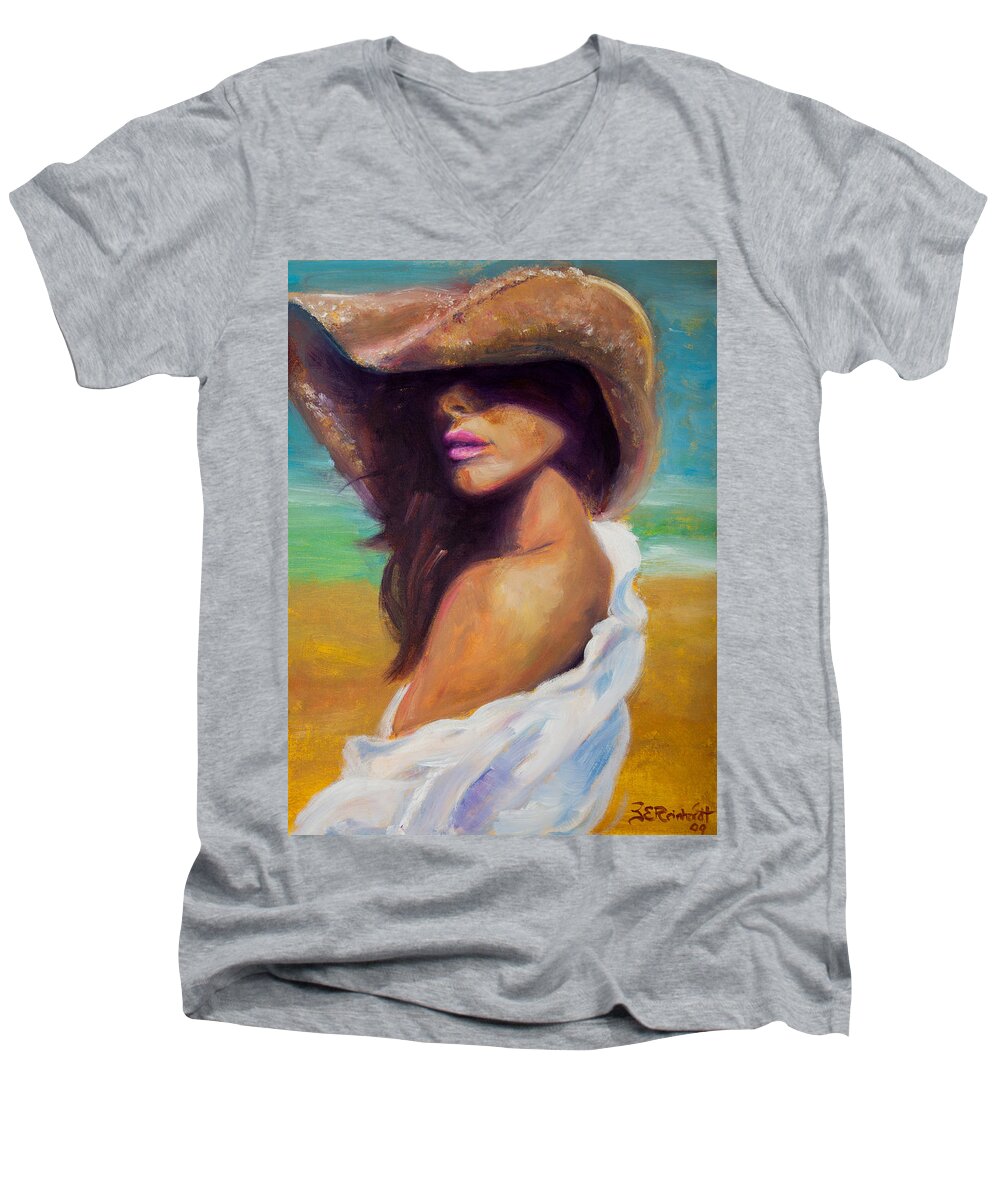 Girl Men's V-Neck T-Shirt featuring the painting Made in the Shade by Jason Reinhardt