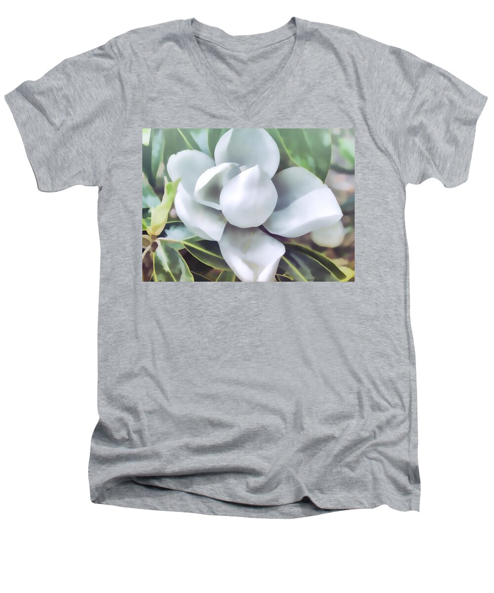 Magnolia Men's V-Neck T-Shirt featuring the photograph Magnolia Opening 2 by Roberta Byram