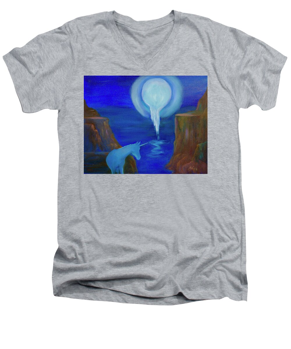 Moon Men's V-Neck T-Shirt featuring the painting Magical Azul by Nataya Crow