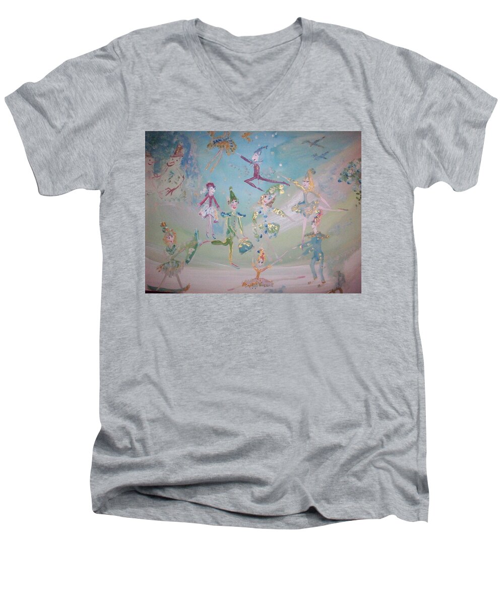 Elf Men's V-Neck T-Shirt featuring the painting Magical elf dance by Judith Desrosiers