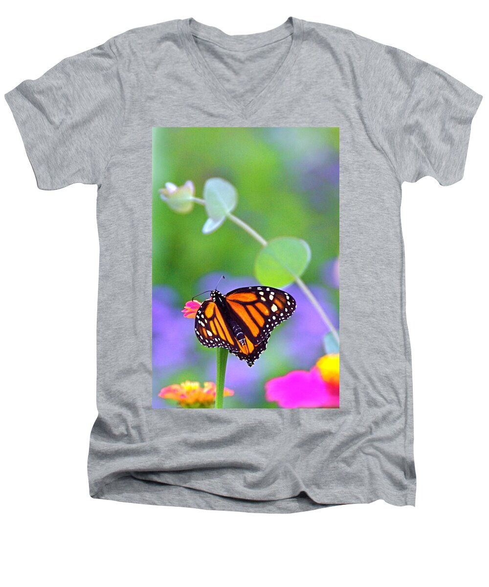 Magical Men's V-Neck T-Shirt featuring the photograph Magical Monarch by Byron Varvarigos