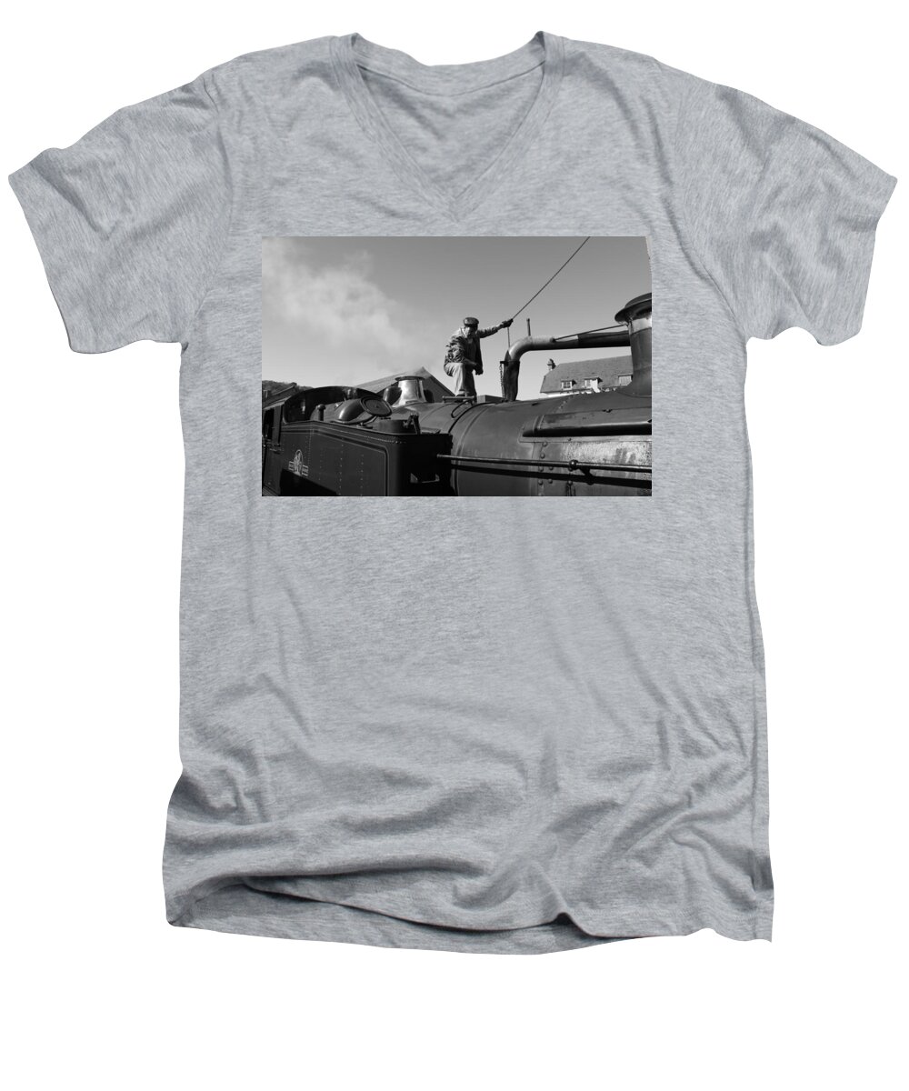 Steam Men's V-Neck T-Shirt featuring the photograph Making Steam 2 by Lauri Novak