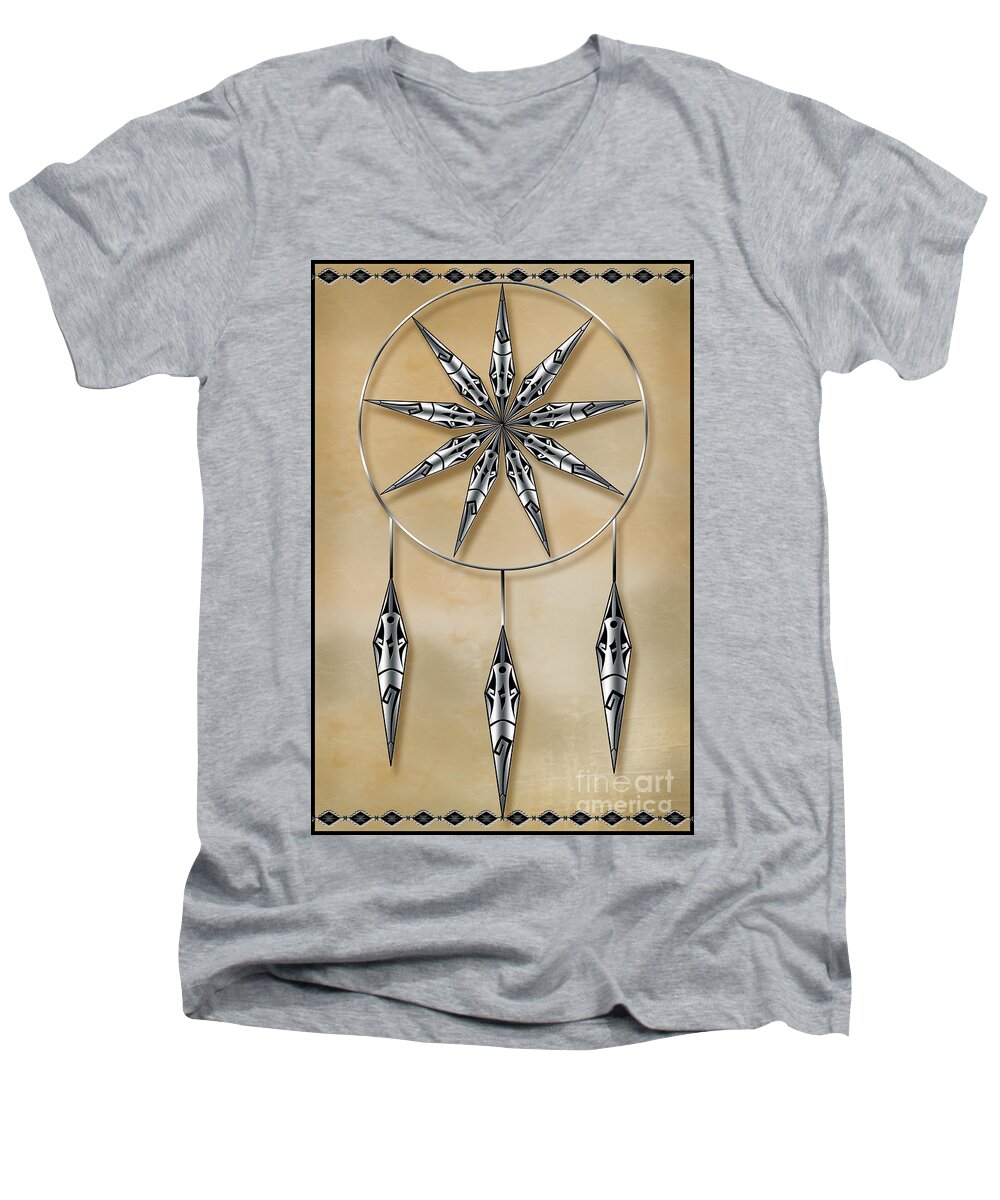 Mandala Men's V-Neck T-Shirt featuring the digital art Mandala in Silver by Tim Hightower