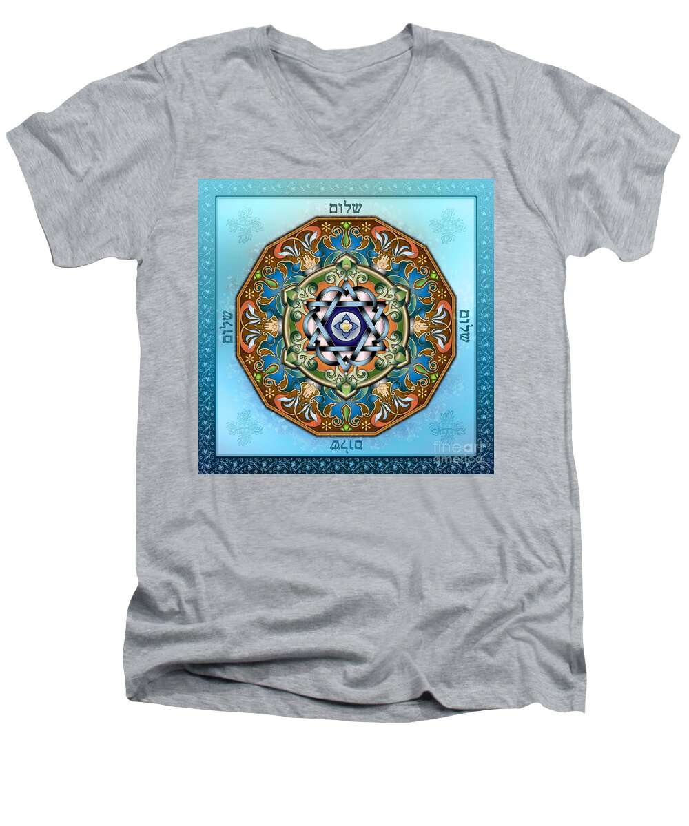 Mandala Men's V-Neck T-Shirt featuring the digital art Mandala Shalom by Peter Awax