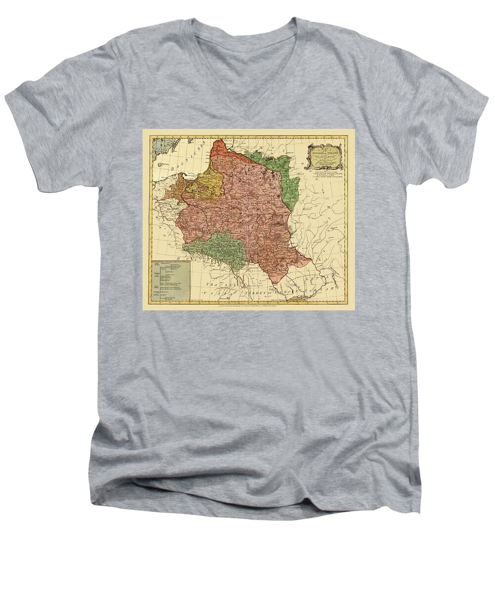 Map Of Poland Men's V-Neck T-Shirt featuring the photograph Map Of Poland 1770 by Andrew Fare