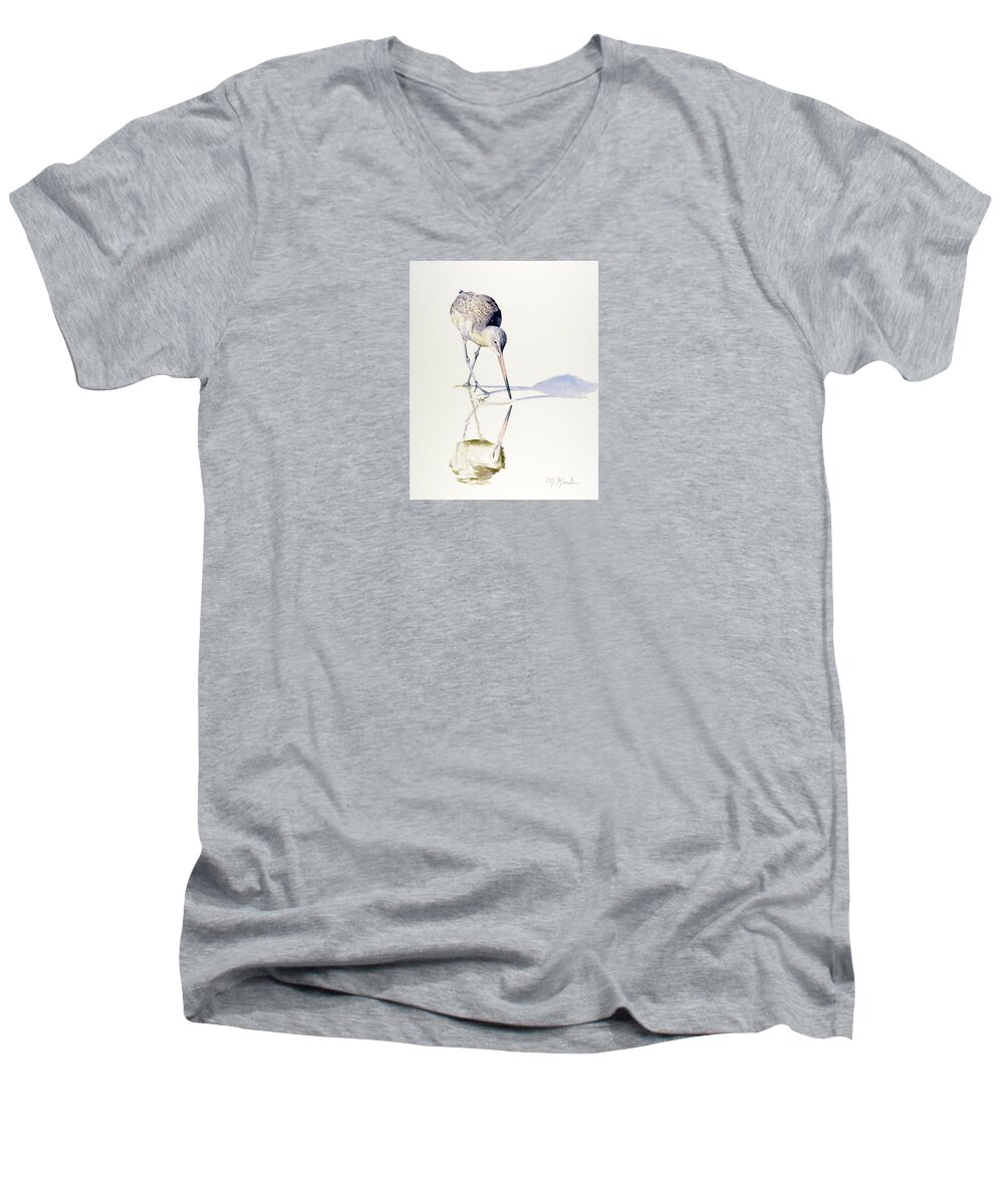Bird Men's V-Neck T-Shirt featuring the painting Marbled Godwit Times Three by Marsha Karle