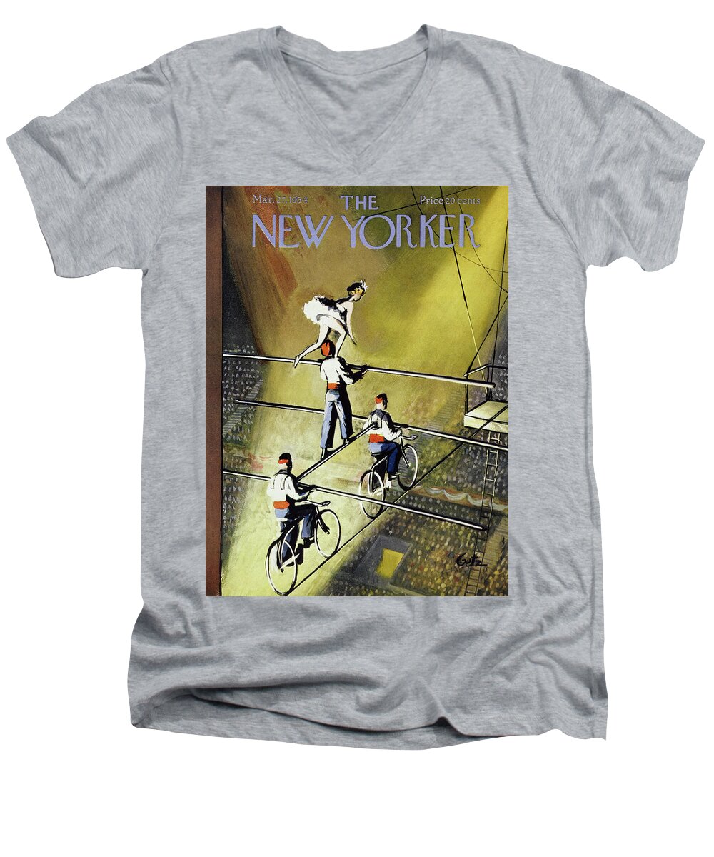 Trapeze Men's V-Neck T-Shirt featuring the painting New Yorker March 27 1954 by Arthur Getz
