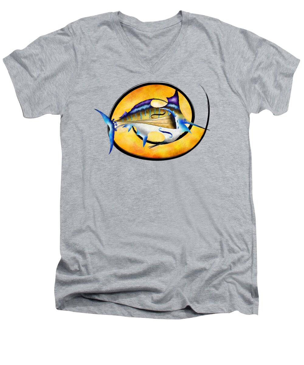 Fish Men's V-Neck T-Shirt featuring the digital art Marlinissos V1 - violinfish without back by Cersatti
