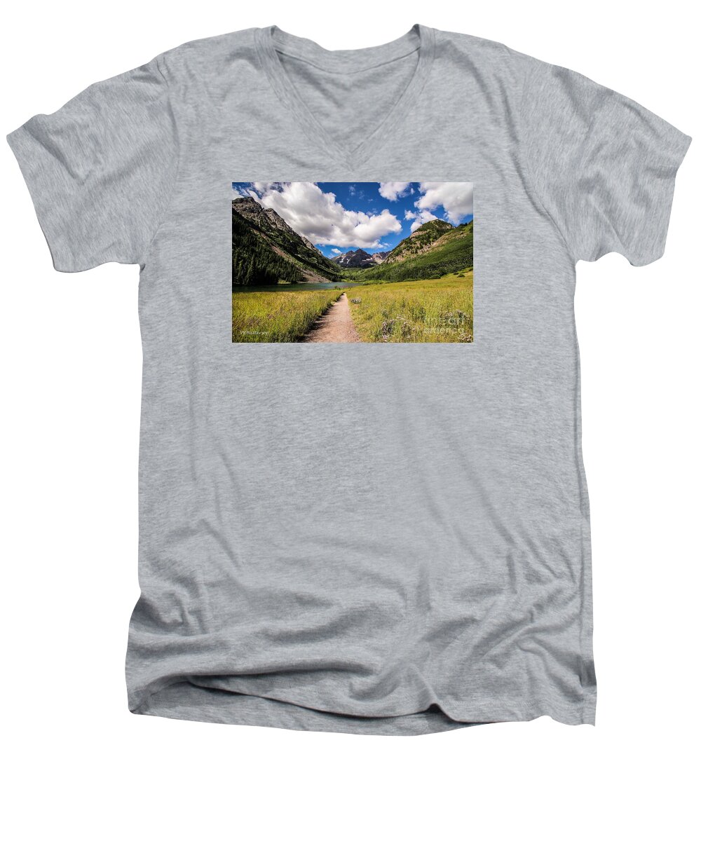 Maroon Bells Men's V-Neck T-Shirt featuring the photograph Maroon Bells Image Five by Veronica Batterson