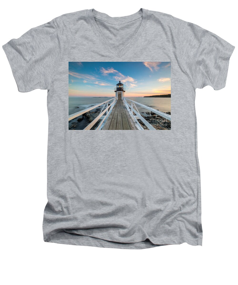 Marshall Point Lighthouse Men's V-Neck T-Shirt featuring the photograph Marshall Point Lighthouse Sunset by Michael Ver Sprill
